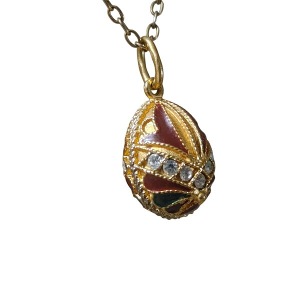 Alfa Jewel Egg Charm Pendant 18K on 925 Cloisonné Enamel CZ Vintage Russia - Picture 6 of 16